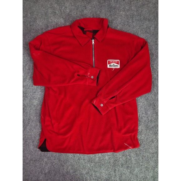 Marlboro Unlimited Other - Vintage Marlboro Unlimited Fleece Pullover Mens XL Red Quarter Zip Plaid Trim
